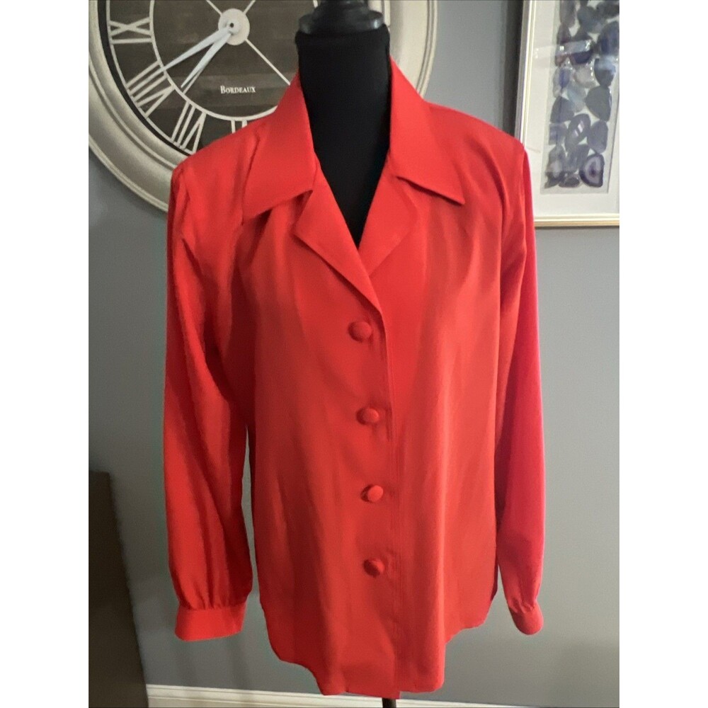 Women's Regina Porter Vintage Blouse  1980's Size 10 Bright Red Button Down